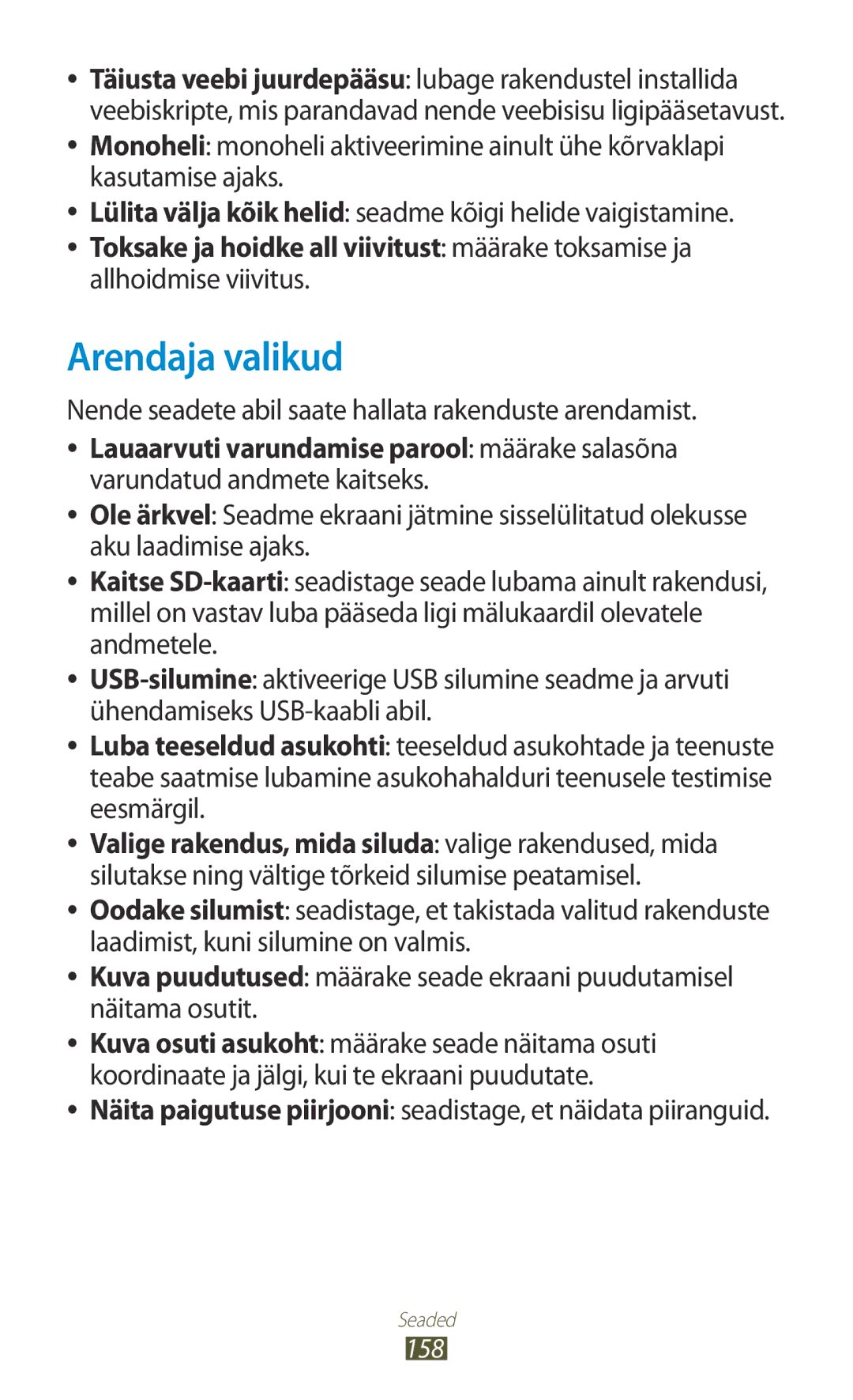 Samsung GT-N8020ZWASEB, GT-N8020EAASEB manual Arendaja valikud, Nende seadete abil saate hallata rakenduste arendamist 