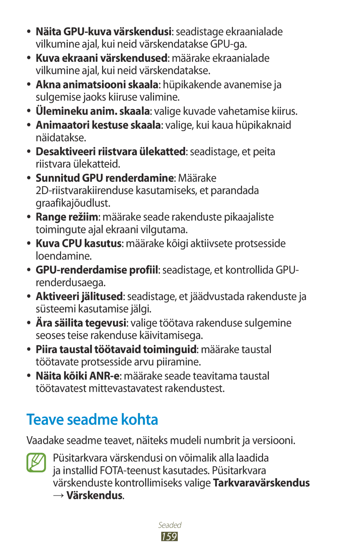 Samsung GT-N8020EAASEB manual Teave seadme kohta, Ülemineku anim. skaala valige kuvade vahetamise kiirus, → Värskendus 