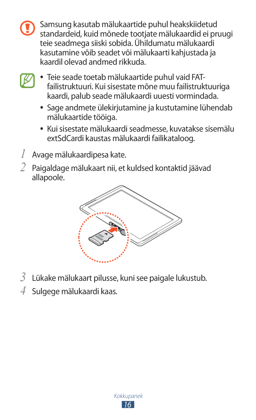 Samsung GT-N8020ZWASEB, GT-N8020EAASEB manual Kokkupanek 