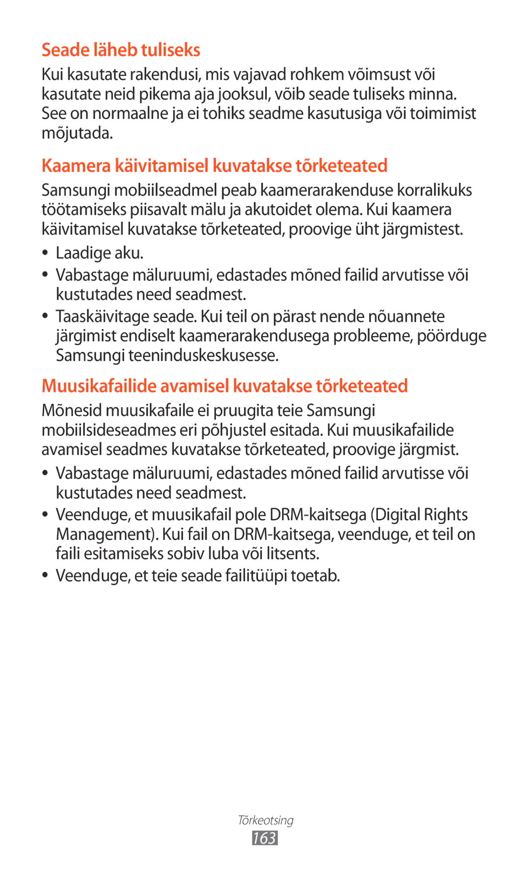 Samsung GT-N8020EAASEB, GT-N8020ZWASEB manual Seade läheb tuliseks, Veenduge, et teie seade failitüüpi toetab 