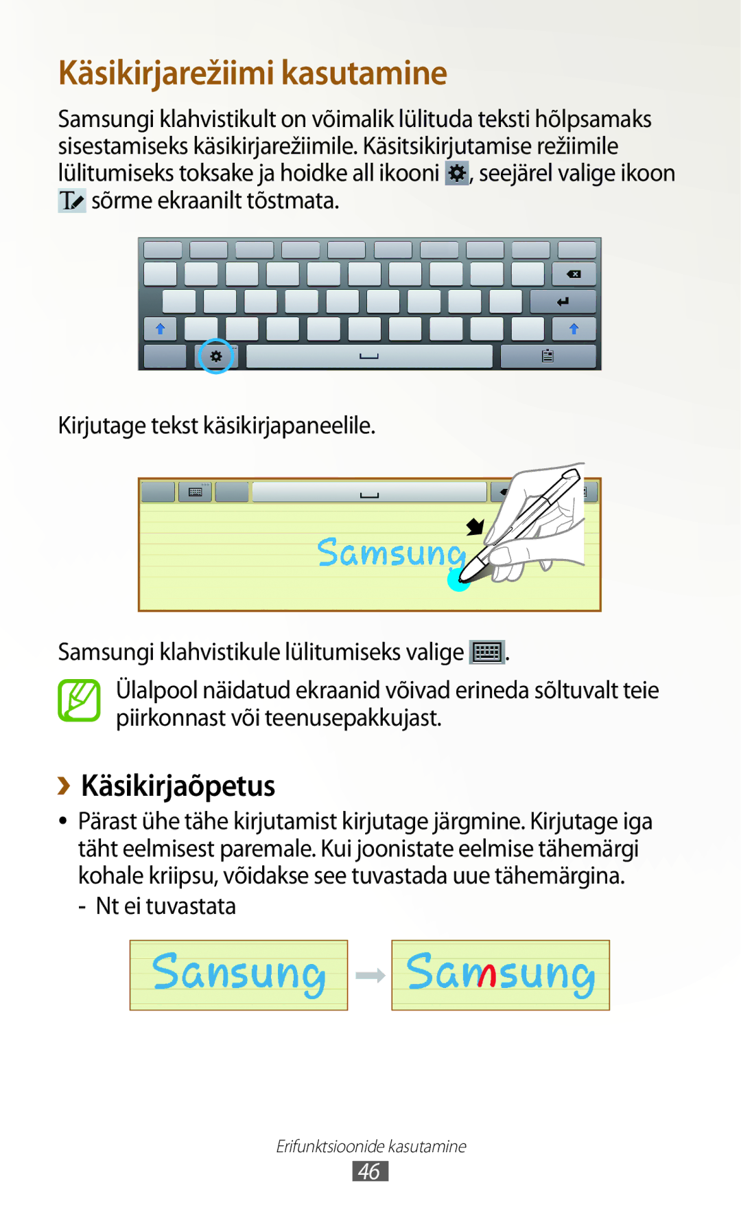 Samsung GT-N8020ZWASEB, GT-N8020EAASEB manual ››Käsikirjaõpetus, Nt ei tuvastata 