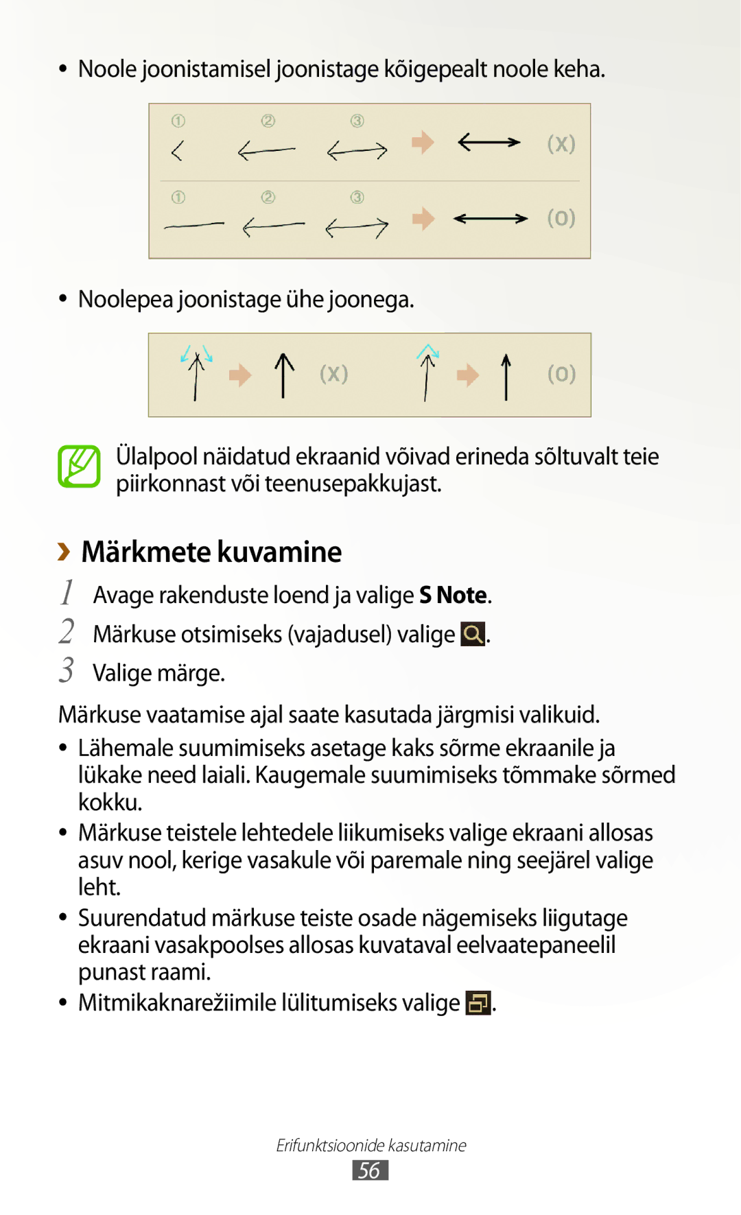 Samsung GT-N8020ZWASEB manual Märkmete kuvamine, Piirkonnast või teenusepakkujast, Avage rakenduste loend ja valige S Note 