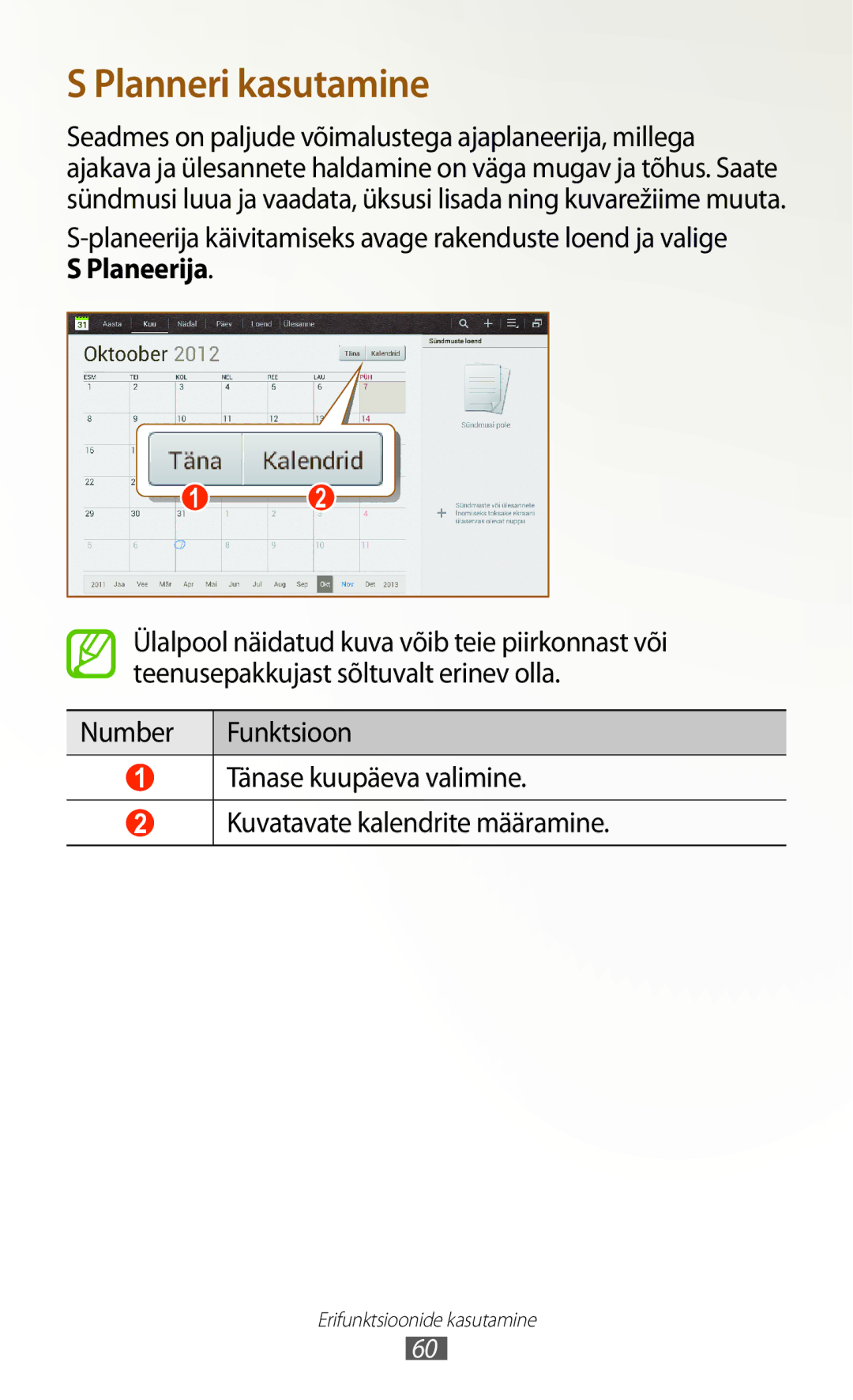 Samsung GT-N8020ZWASEB, GT-N8020EAASEB manual Planneri kasutamine 