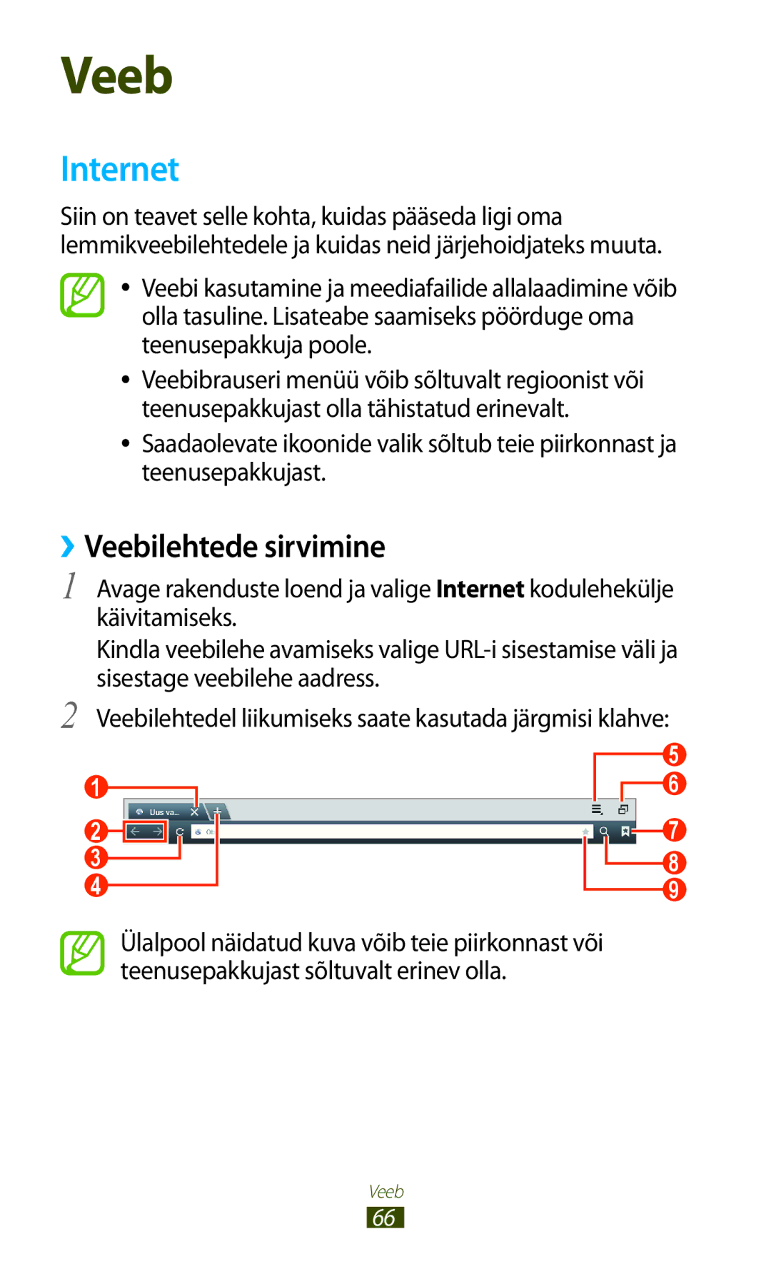 Samsung GT-N8020ZWASEB, GT-N8020EAASEB manual Internet, ››Veebilehtede sirvimine 