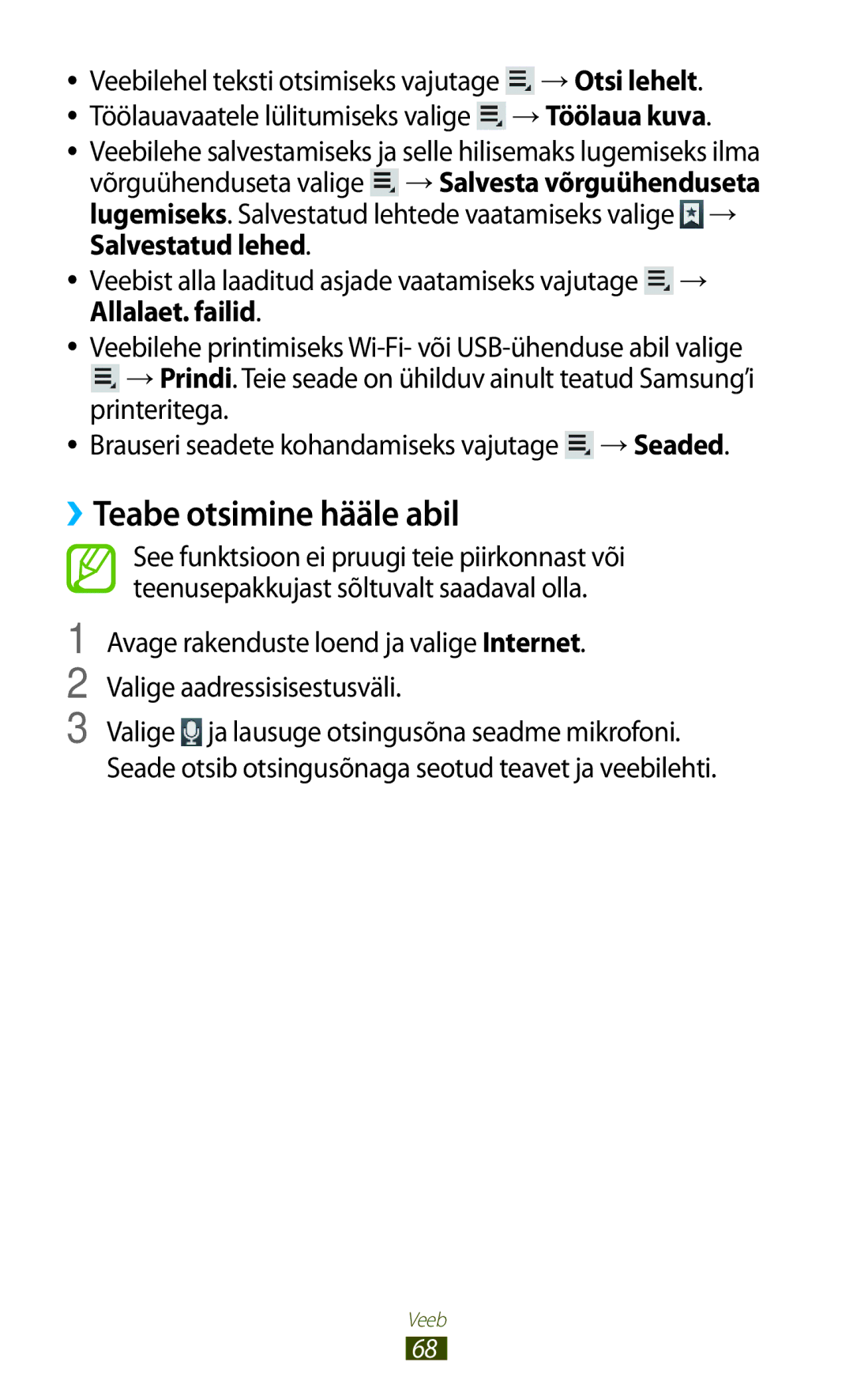 Samsung GT-N8020ZWASEB, GT-N8020EAASEB manual ››Teabe otsimine hääle abil, →Otsi lehelt 