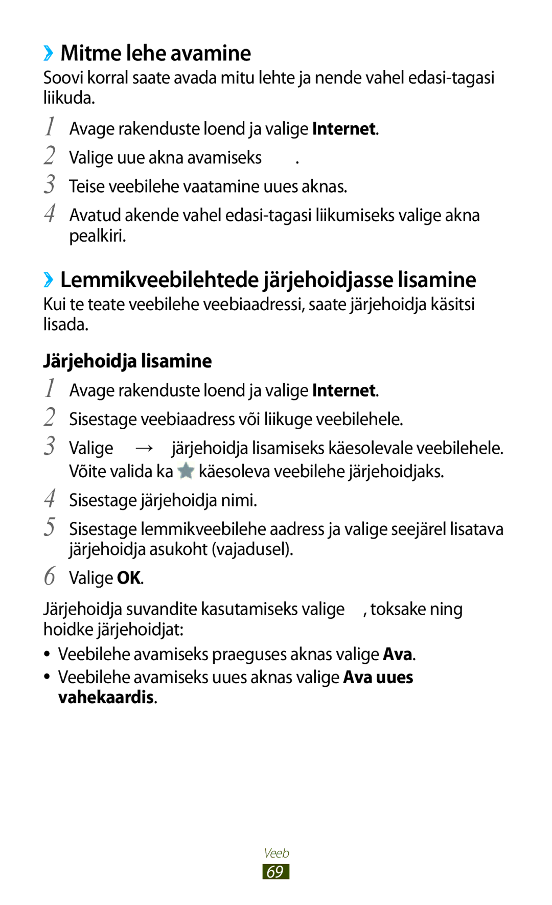 Samsung GT-N8020EAASEB, GT-N8020ZWASEB manual ››Mitme lehe avamine, Järjehoidja lisamine 