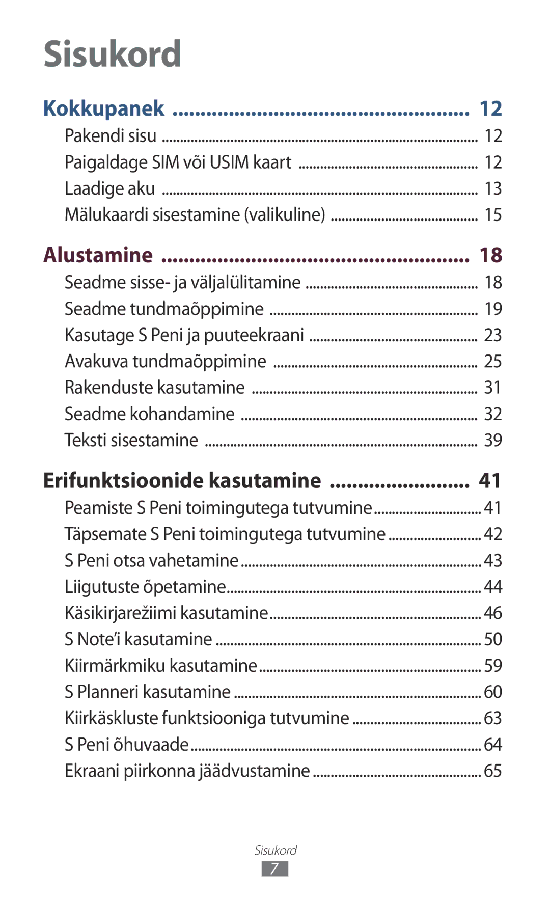 Samsung GT-N8020EAASEB, GT-N8020ZWASEB manual Alustamine, Erifunktsioonide kasutamine 