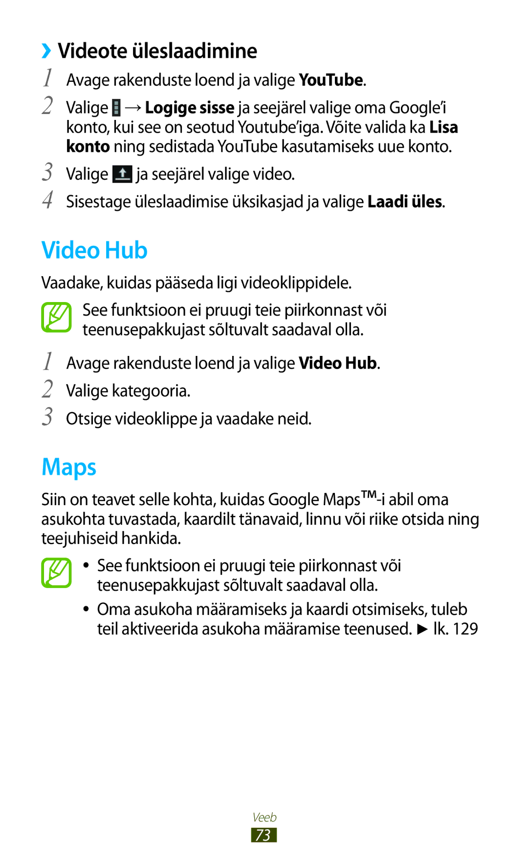 Samsung GT-N8020EAASEB, GT-N8020ZWASEB manual Video Hub, Maps, ››Videote üleslaadimine 