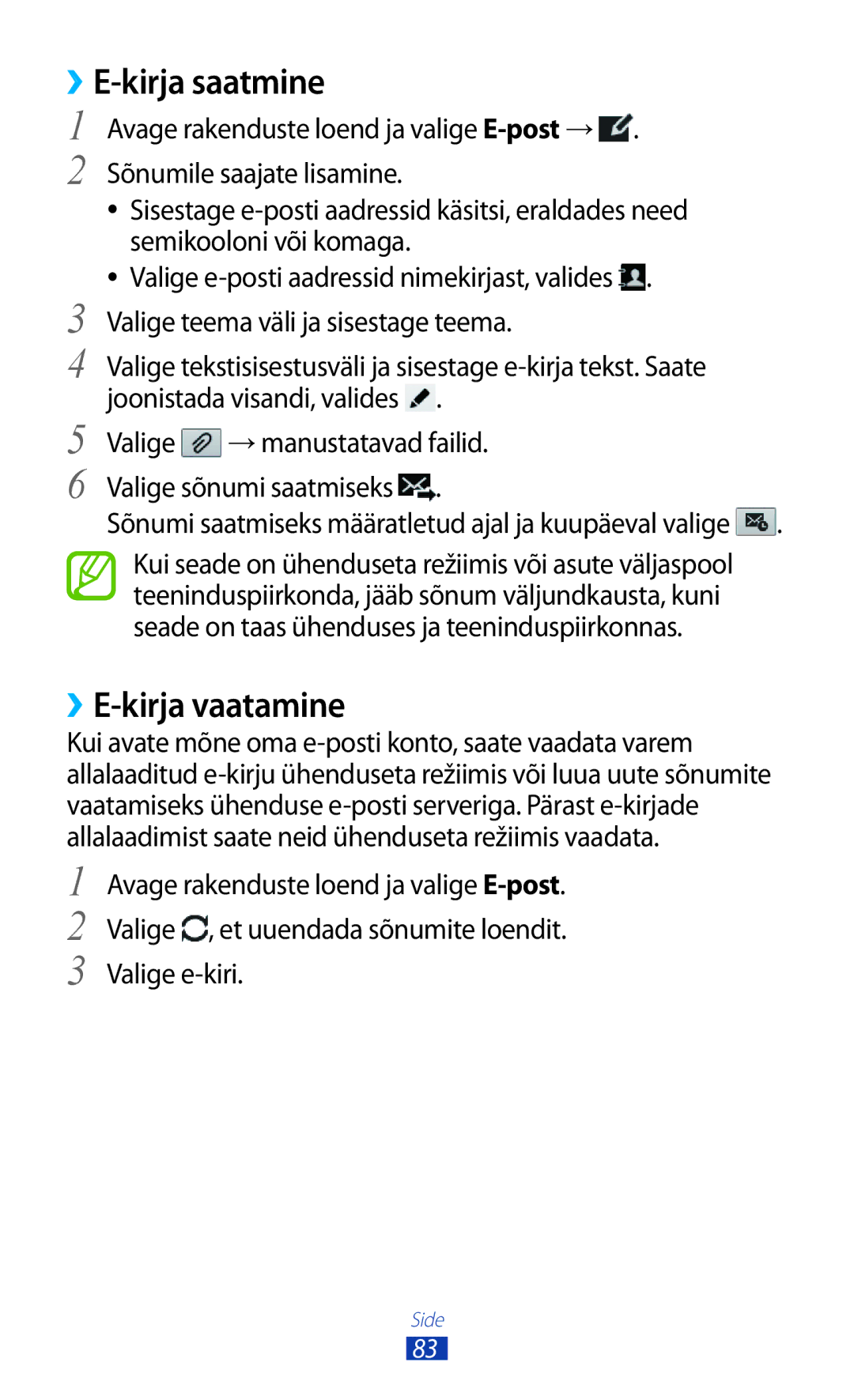 Samsung GT-N8020EAASEB, GT-N8020ZWASEB manual ››E-kirja saatmine, ››E-kirja vaatamine 