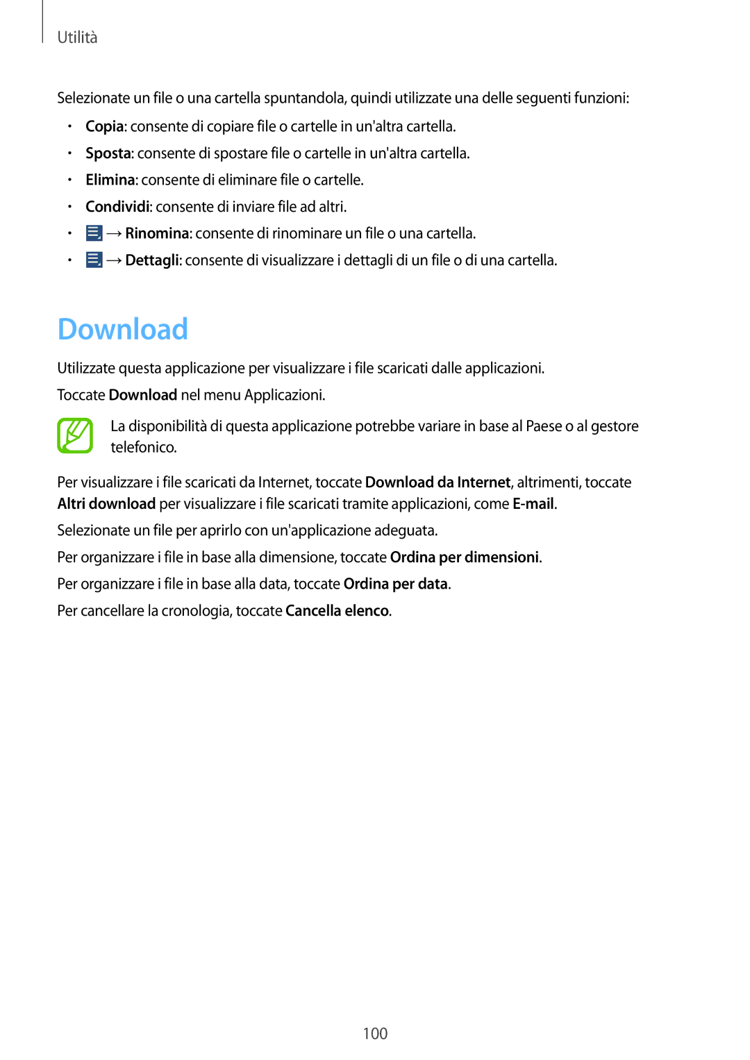 Samsung GT-N8020ZWATIM, GT-N8020EAAOMN manual Download, Selezionate un file per aprirlo con unapplicazione adeguata 