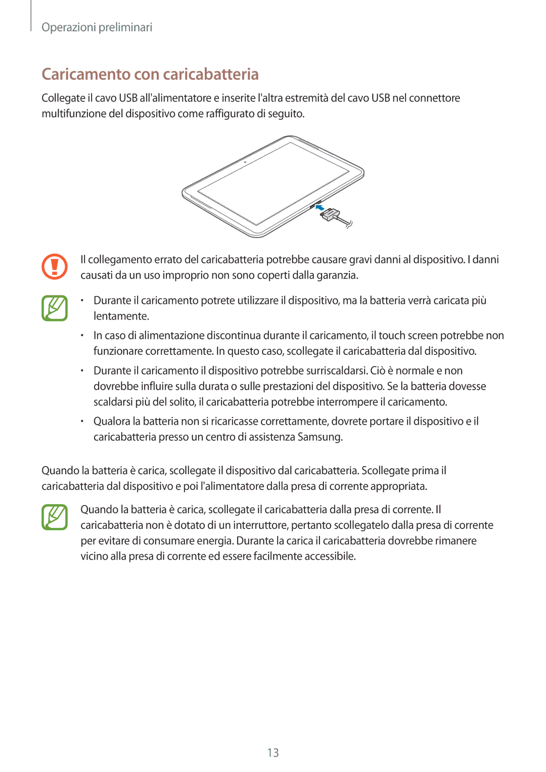 Samsung GT-N8020EAAOMN, GT-N8020ZWATIM, GT-N8020ZWAOMN, GT-N8020EAATLA manual Caricamento con caricabatteria 