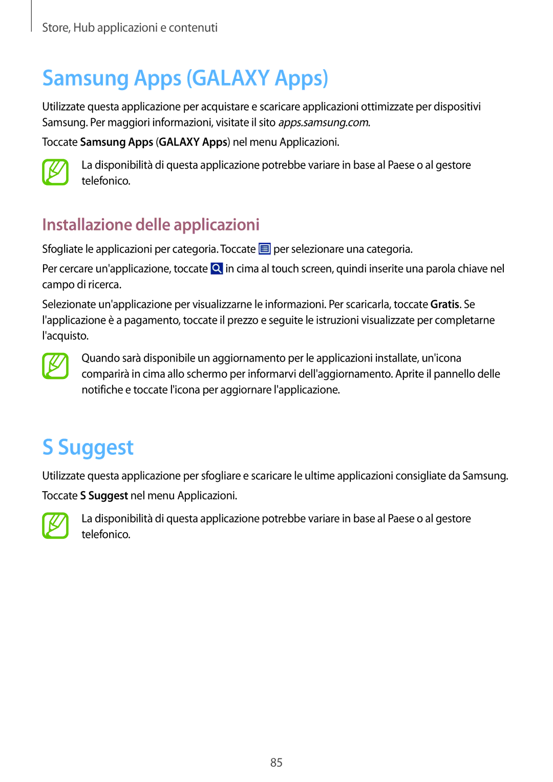 Samsung GT-N8020EAAOMN, GT-N8020ZWATIM, GT-N8020ZWAOMN, GT-N8020EAATLA manual Samsung Apps Galaxy Apps, Suggest 