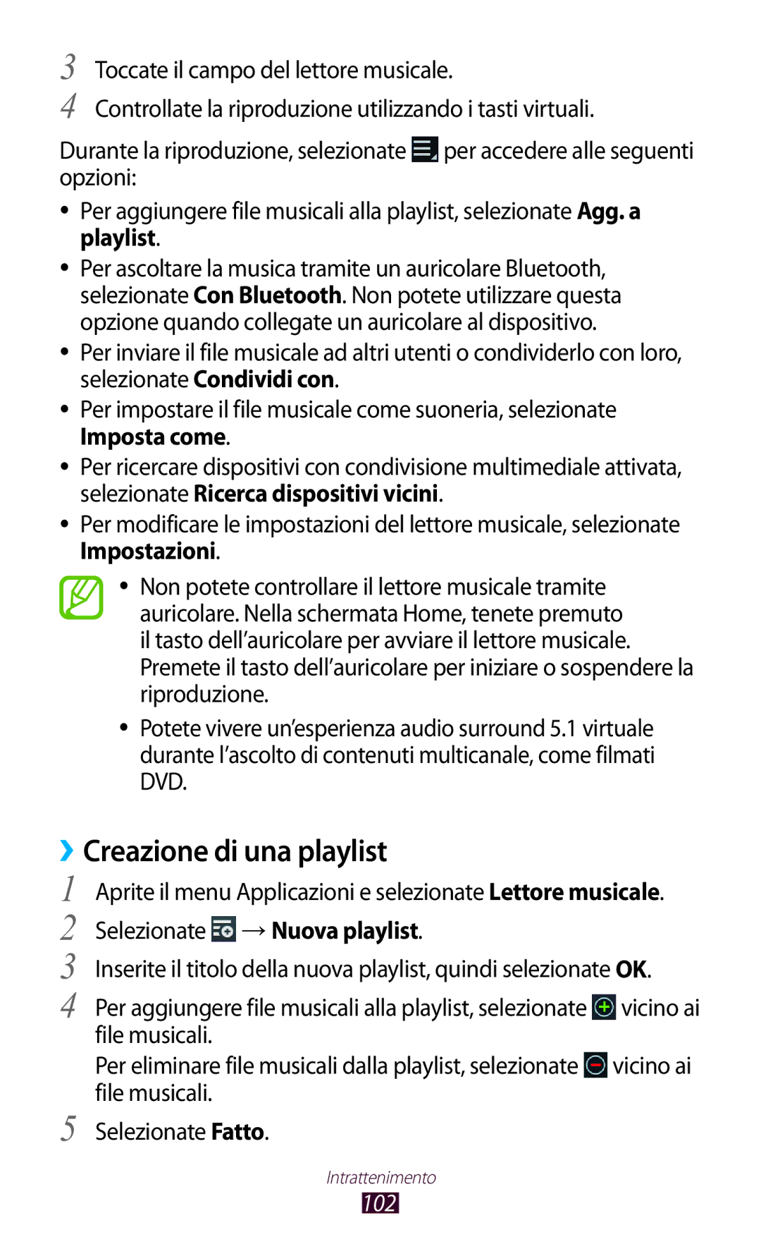 Samsung GT-N8020ZWAOMN, GT-N8020ZWATIM manual Creazione di una playlist, Selezionate → Nuova playlist, File musicali, 102 