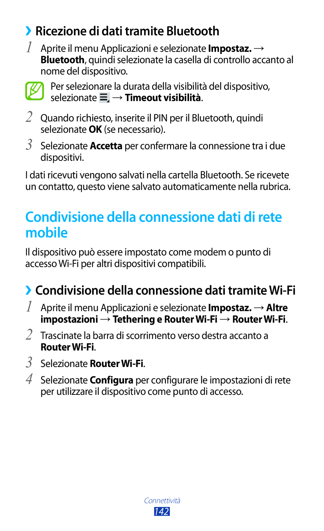 Samsung GT-N8020ZWAOMN Condivisione della connessione dati di rete mobile, ››Ricezione di dati tramite Bluetooth, 142 