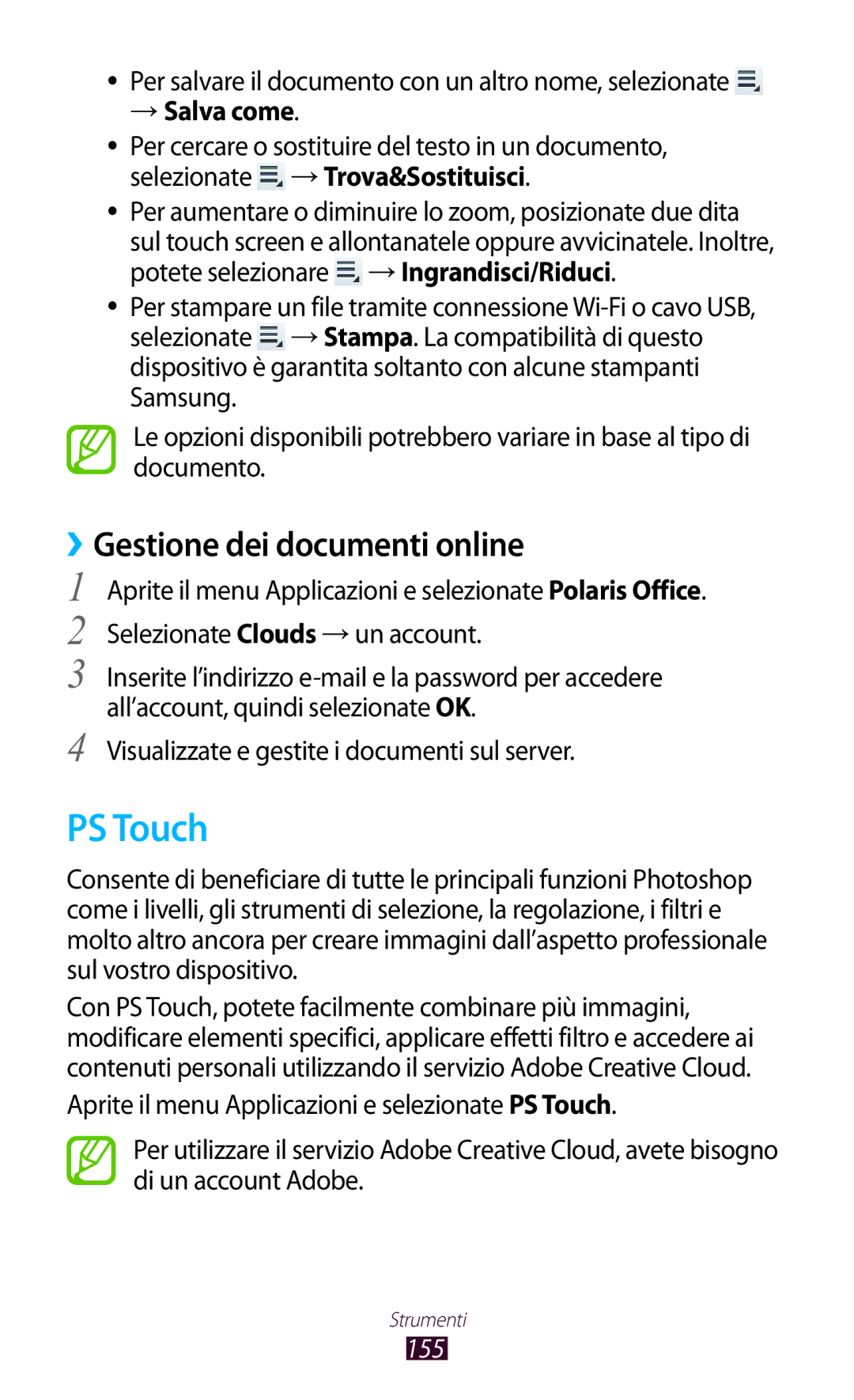 Samsung GT-N8020EAATLA PS Touch, ››Gestione dei documenti online, Per salvare il documento con un altro nome, selezionate 