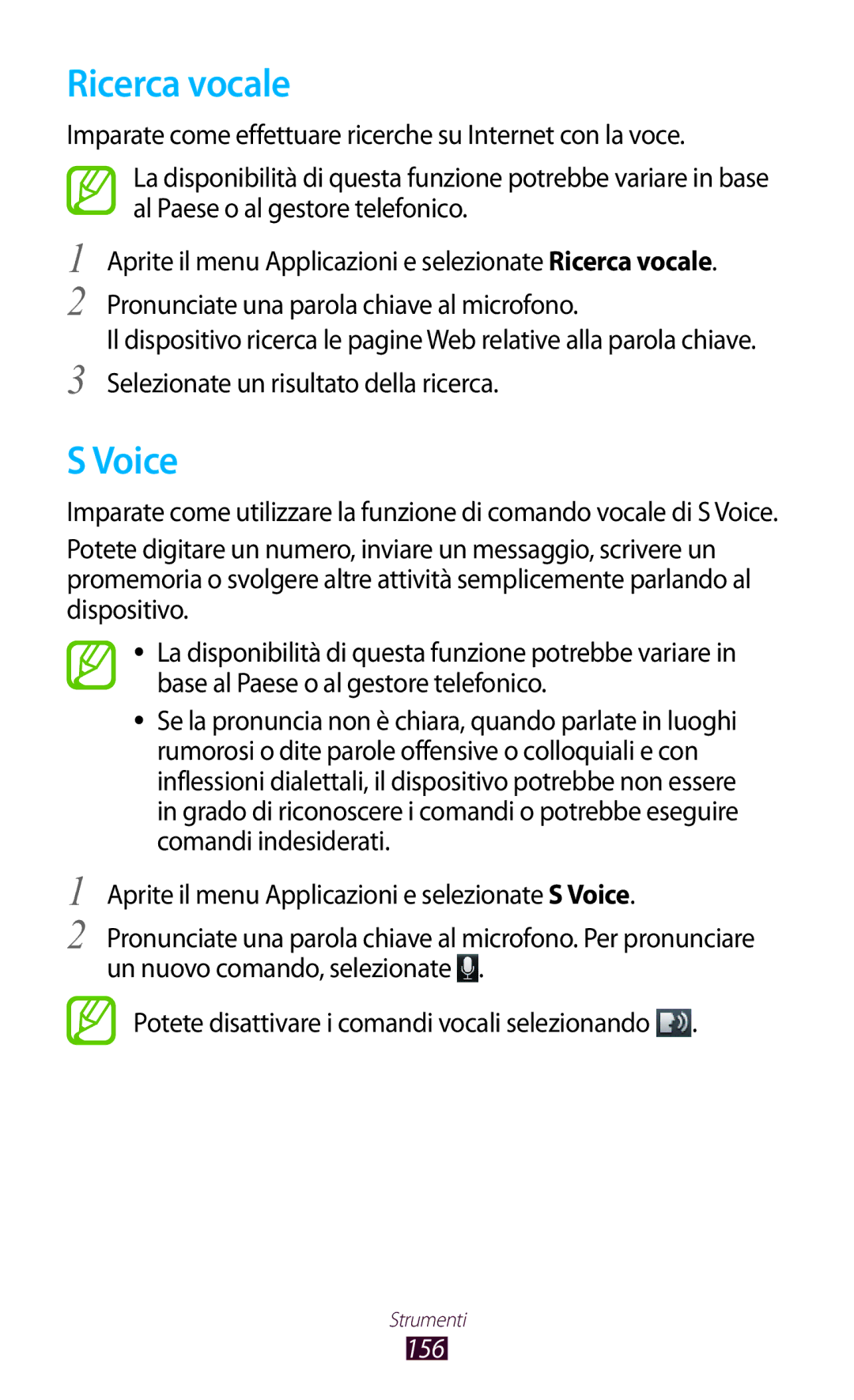 Samsung GT-N8020ZWATIM, GT-N8020EAAOMN, GT-N8020ZWAOMN, GT-N8020EAATLA manual Ricerca vocale, Voice, 156 