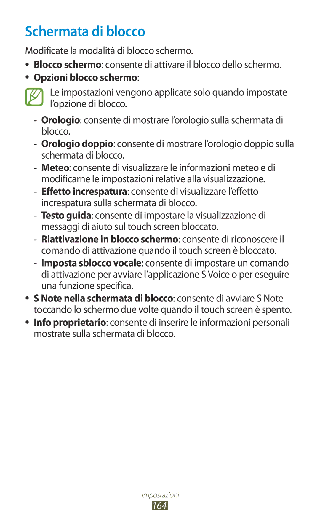 Samsung GT-N8020ZWATIM, GT-N8020EAAOMN, GT-N8020ZWAOMN, GT-N8020EAATLA manual Schermata di blocco, 164 