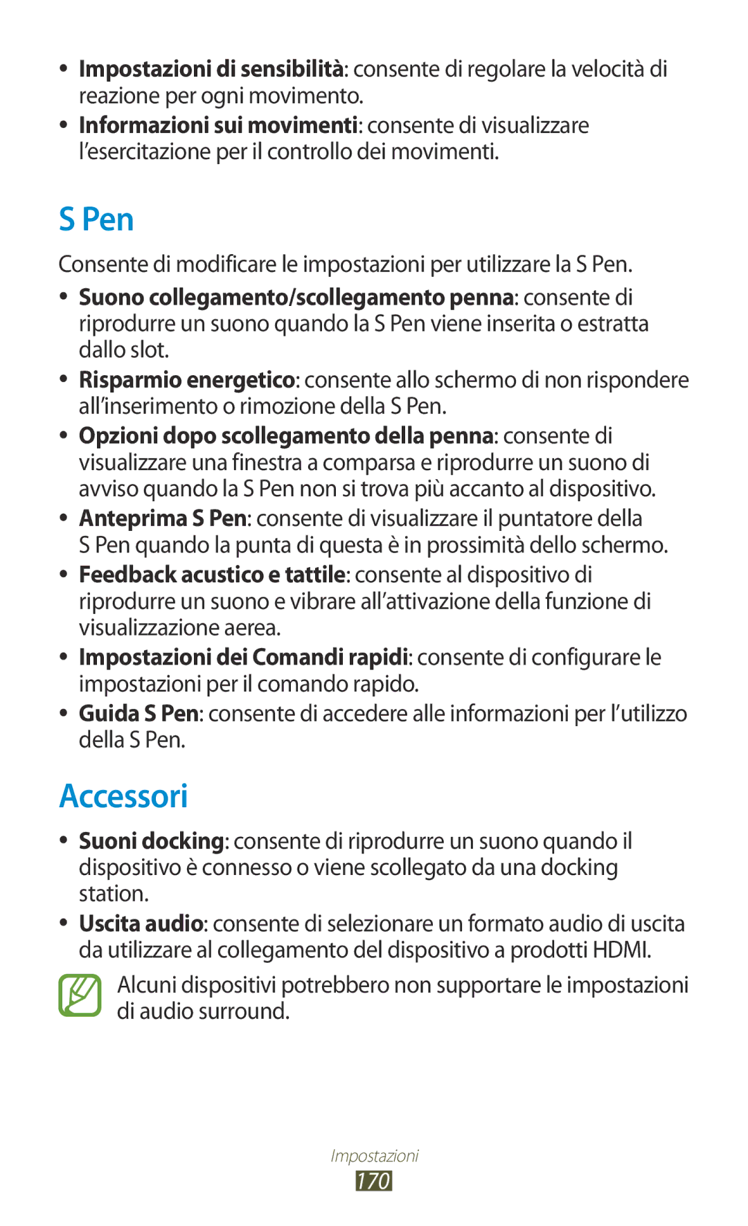 Samsung GT-N8020ZWAOMN, GT-N8020ZWATIM, GT-N8020EAAOMN, GT-N8020EAATLA manual Pen, Accessori, 170 