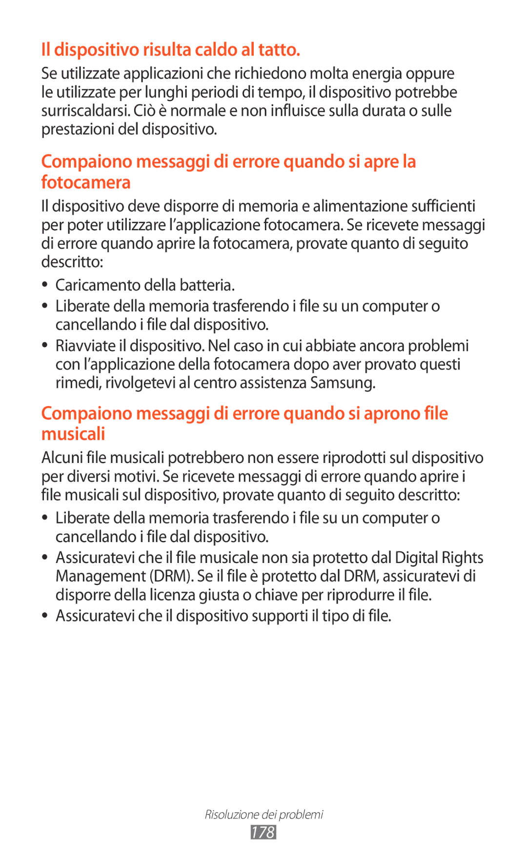 Samsung GT-N8020ZWAOMN, GT-N8020ZWATIM, GT-N8020EAAOMN manual Assicuratevi che il dispositivo supporti il tipo di file, 178 