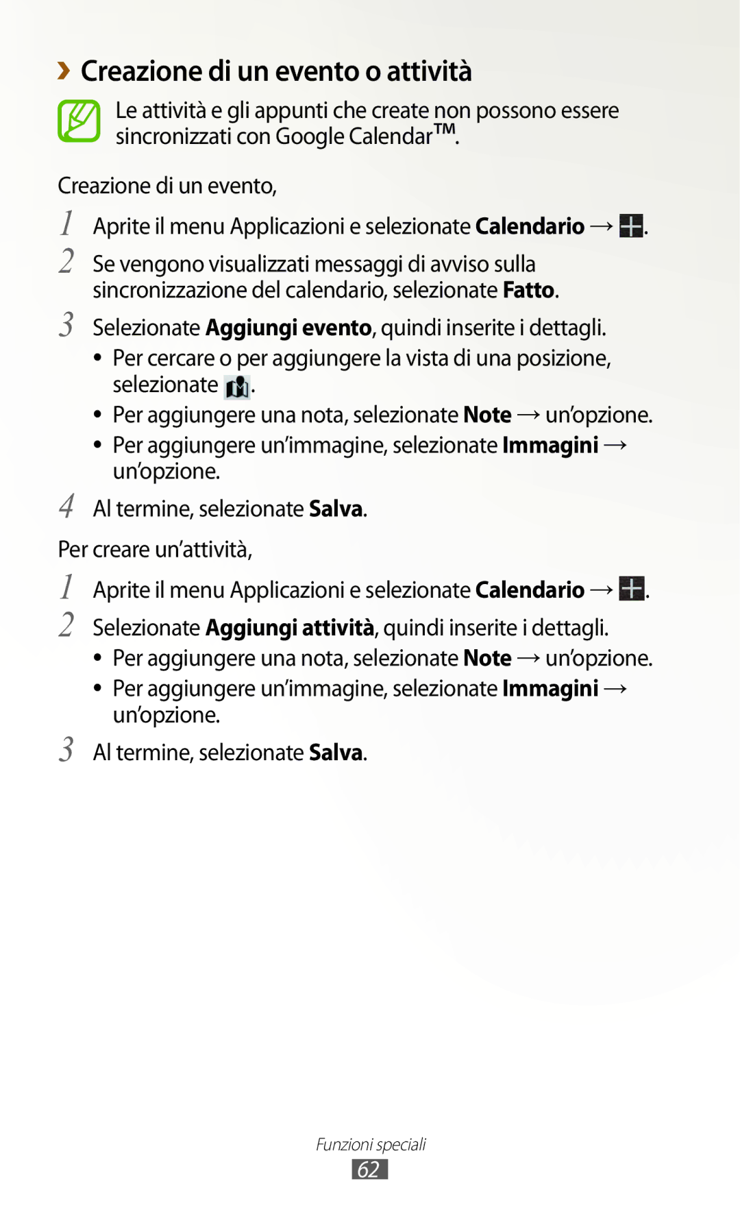 Samsung GT-N8020ZWAOMN, GT-N8020ZWATIM, GT-N8020EAAOMN, GT-N8020EAATLA manual ››Creazione di un evento o attività 