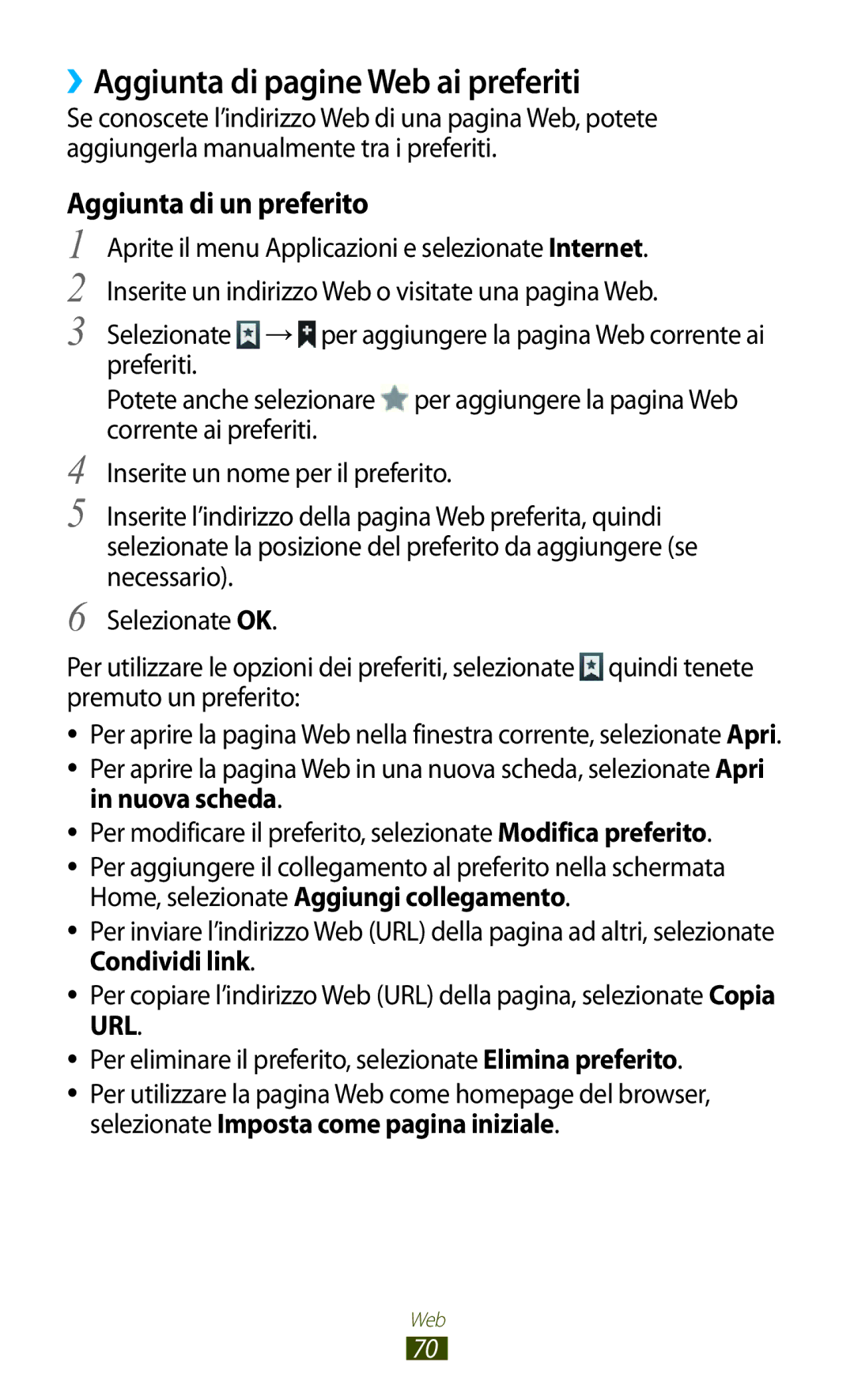 Samsung GT-N8020ZWAOMN, GT-N8020ZWATIM, GT-N8020EAAOMN manual ››Aggiunta di pagine Web ai preferiti, Aggiunta di un preferito 