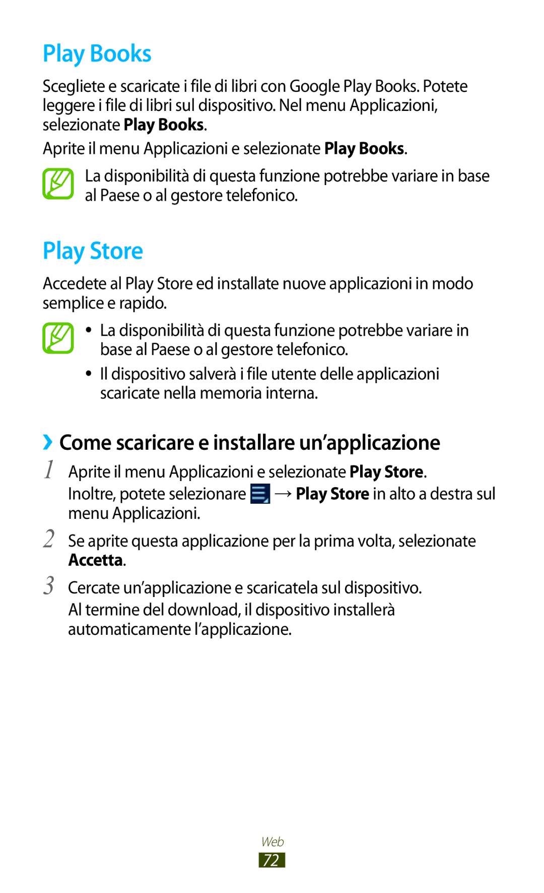 Samsung GT-N8020ZWATIM, GT-N8020EAAOMN manual Play Books, Play Store, ››Come scaricare e installare un’applicazione 