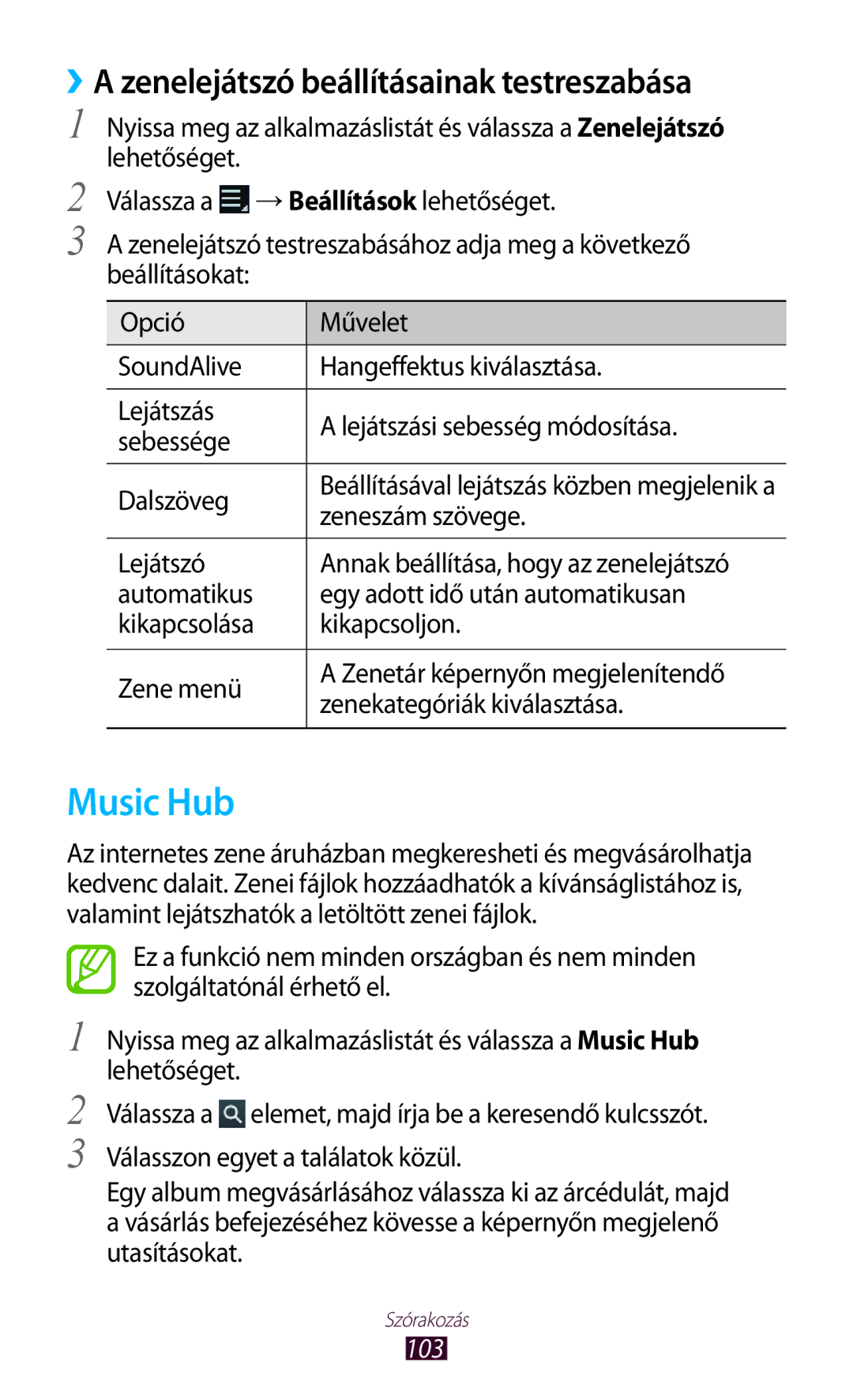 Samsung GT-N8020EAATMH, GT-N8020ZWAVD2 Music Hub, ››A zenelejátszó beállításainak testreszabása, Zeneszám szövege, 103 