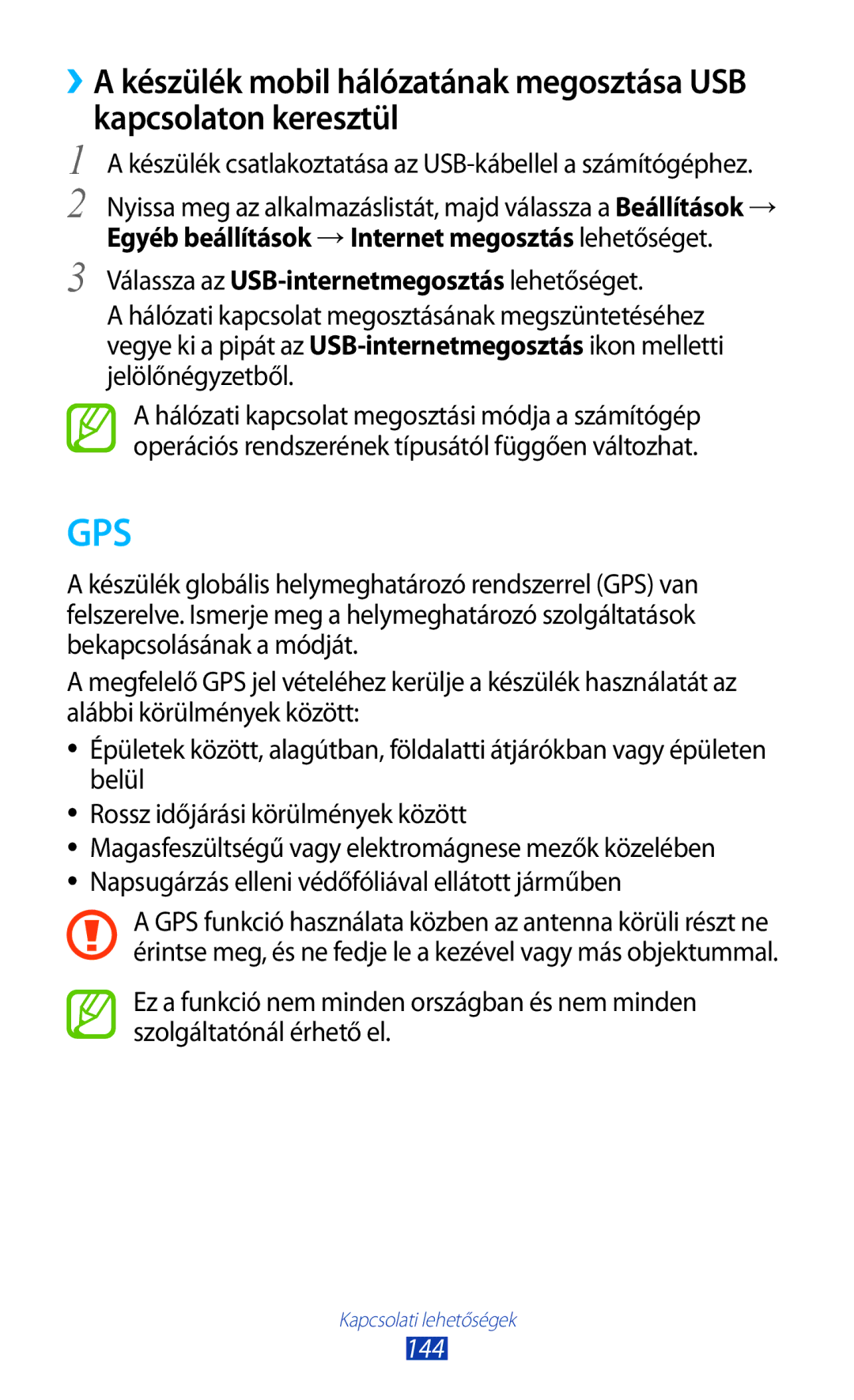 Samsung GT-N8020ZWAVD2, GT-N8020EAACNX, GT-N8020ZWATMH, GT-N8020EAATMH Válassza az USB-internetmegosztáslehetőséget, 144 