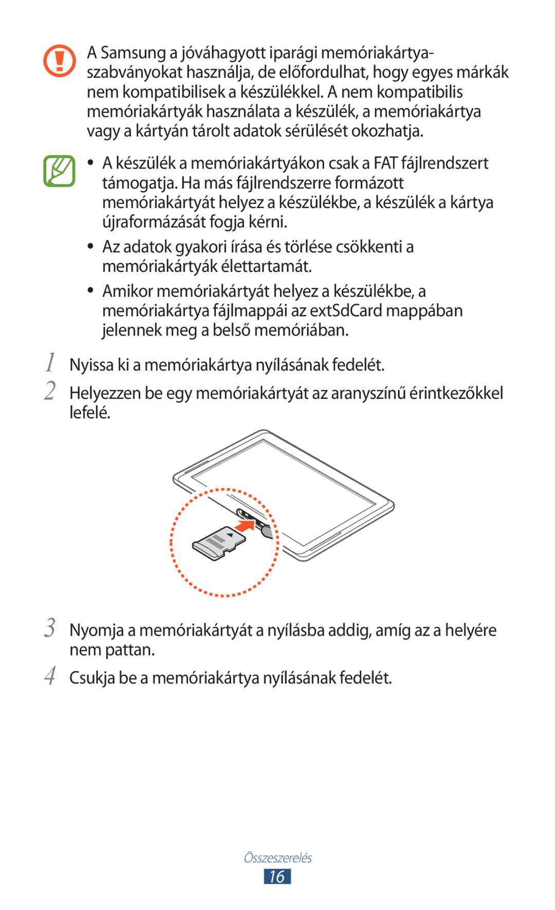 Samsung GT-N8020ZWAVD2, GT-N8020EAACNX, GT-N8020ZWATMH, GT-N8020EAATMH manual Összeszerelés 