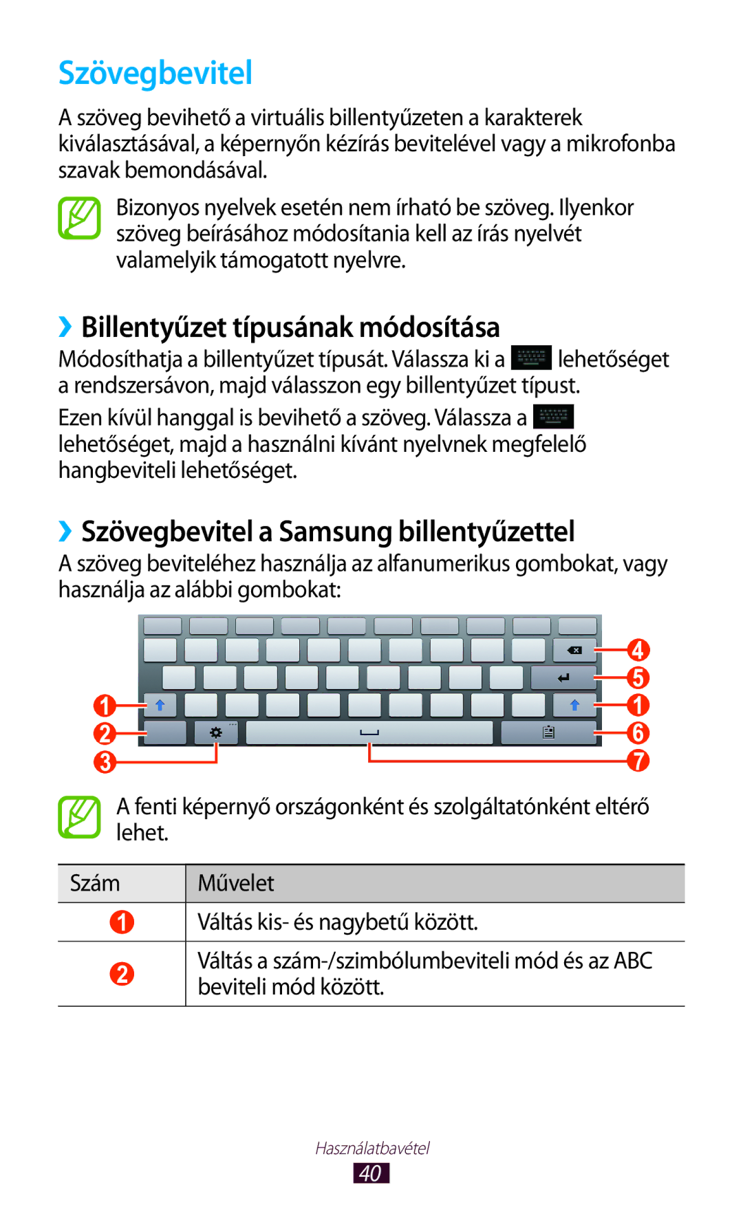 Samsung GT-N8020ZWAVD2, GT-N8020EAACNX ››Billentyűzet típusának módosítása, ››Szövegbevitel a Samsung billentyűzettel 