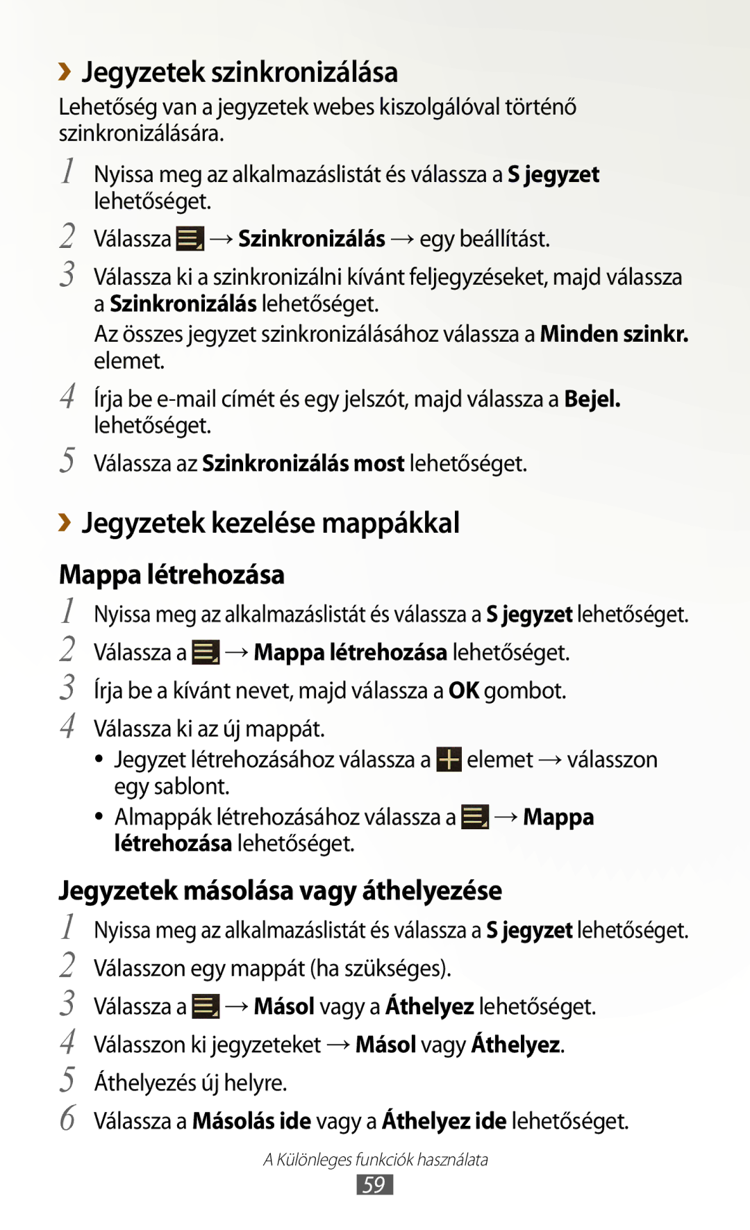 Samsung GT-N8020EAATMH manual ››Jegyzetek szinkronizálása, Jegyzetek kezelése mappákkal, →Mappa, Létrehozása lehetőséget 