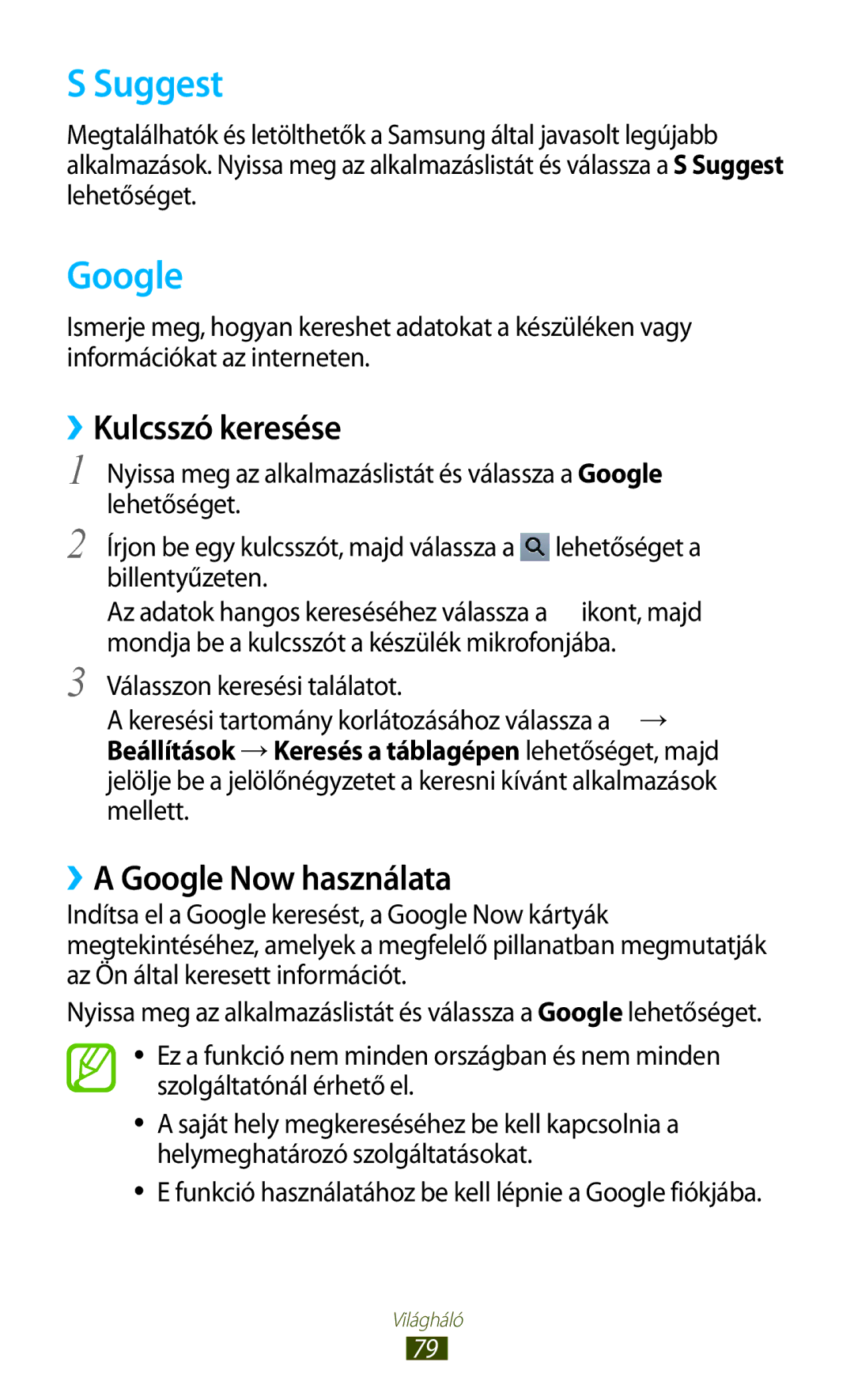 Samsung GT-N8020EAATMH, GT-N8020ZWAVD2, GT-N8020EAACNX manual Suggest, ››Kulcsszó keresése, ››A Google Now használata 