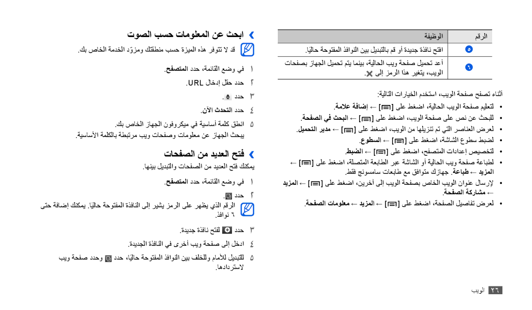 Samsung GT-P1000CWEXSS manual توصلا بسح تامولعملا نع ثحبا››, تاحفصلا نم ديدعلا حتف››, نلآا ثدحتلا ددح4, ةحفصلا ةكراشم ← 