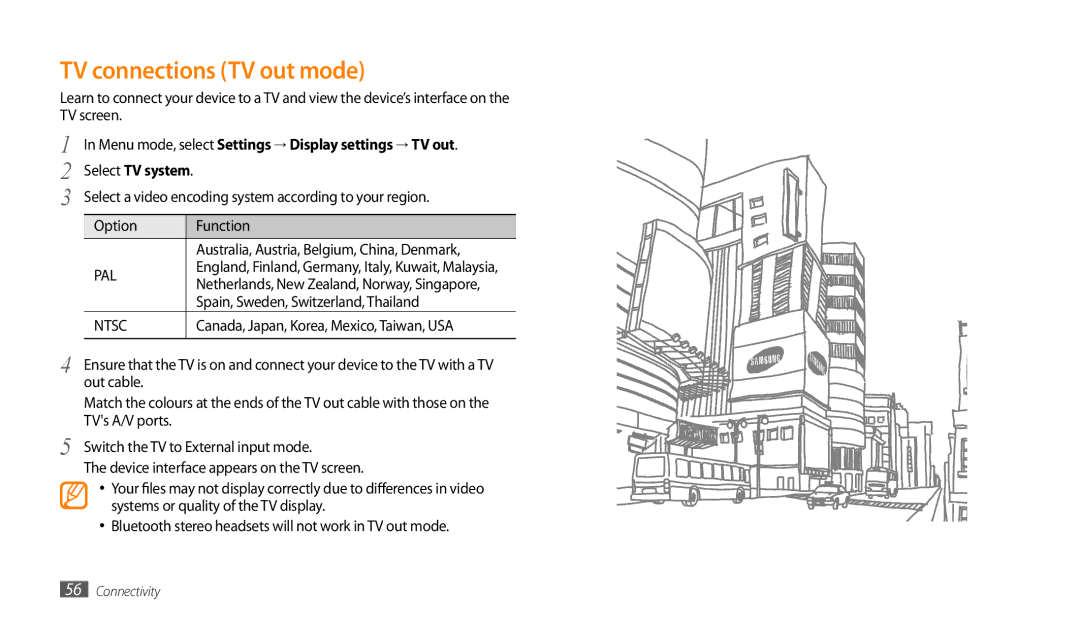 Samsung GT-P1000CWAXSG, GT-P1000CWAAFG, GT-P1000CWAKSA, GT-P1000CWAMID, GT-P1000CWAPAK manual TV connections TV out mode 