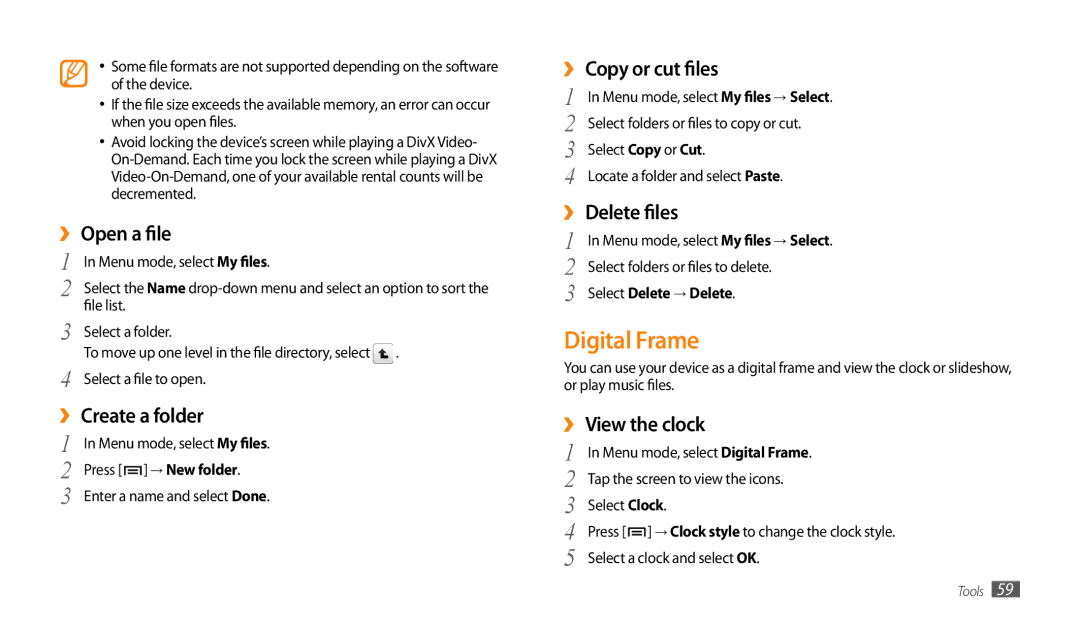 Samsung GT-P1000CWETHR, GT-P1000CWAAFG, GT-P1000CWAKSA, GT-P1000CWAMID, GT-P1000CWAPAK, GT-P1000CWSTHR manual Digital Frame 