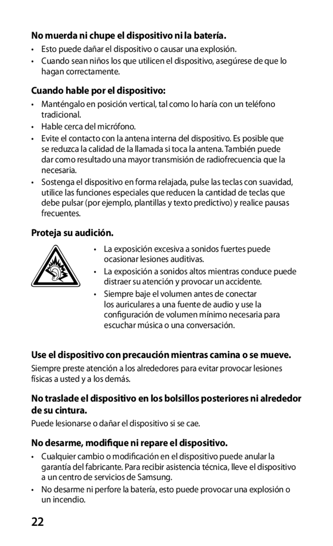 Samsung GT-P1000MSAFOP, GT-P1000CWAITV No muerda ni chupe el dispositivo ni la batería, Cuando hable por el dispositivo 