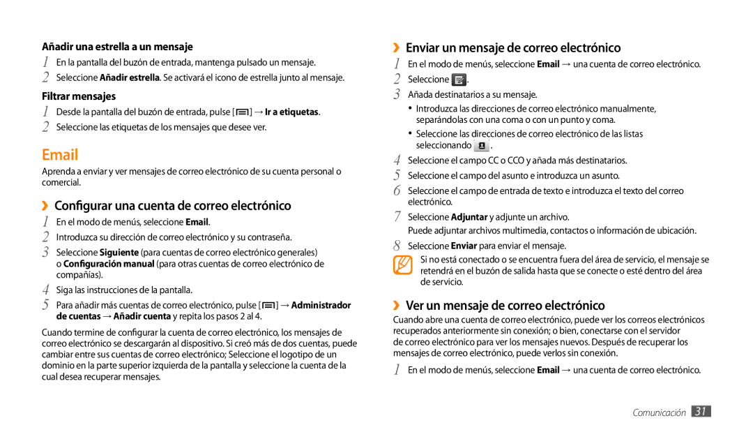 Samsung GT-P1000CWDFOP manual ››Configurar una cuenta de correo electrónico, ››Ver un mensaje de correo electrónico 