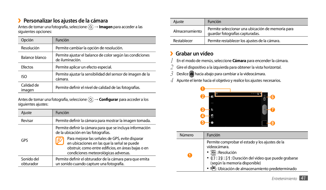 Samsung GT-P1000CWDPRO, GT-P1000CWAITV, GT-P1000CWAAMN manual ››Personalizar los ajustes de la cámara, ››Grabar un vídeo 