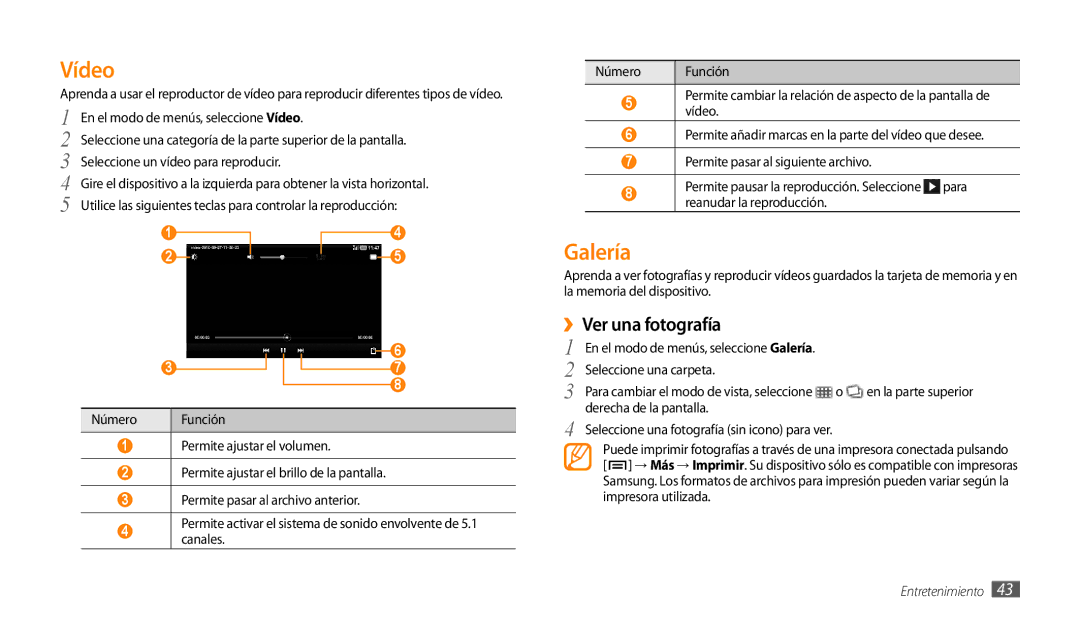 Samsung GT-P1000CWAFWD manual Vídeo, Galería, ››Ver una fotografía, Seleccione una carpeta, Derecha de la pantalla 