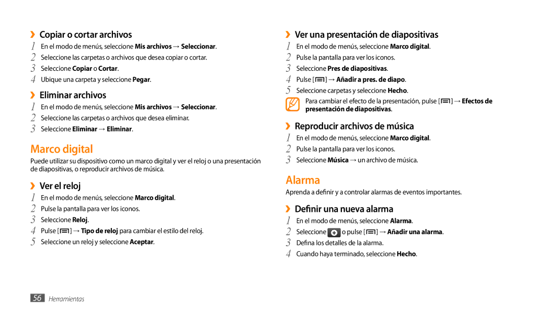 Samsung GT-P1000CWAYOG, GT-P1000CWAITV, GT-P1000CWDPRO, GT-P1000CWAAMN, GT-P1000CWAFWD, GT-P1000MSAFOP Marco digital, Alarma 