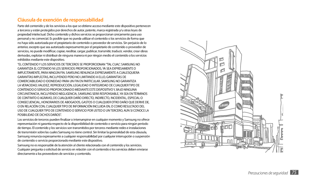 Samsung GT-P1000ZKAXEC, GT-P1000CWAITV, GT-P1000CWDPRO, GT-P1000CWAAMN manual Cláusula de exención de responsabilidad 