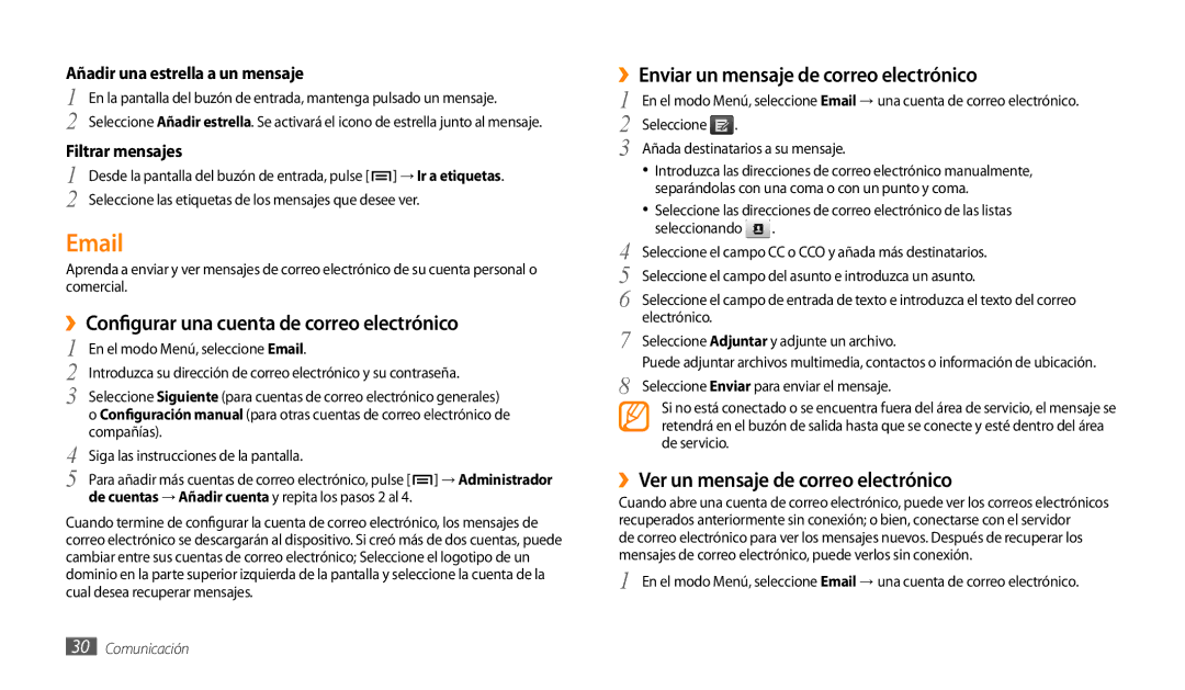 Samsung GT-P1000CWEAMN ››Configurar una cuenta de correo electrónico, Añadir una estrella a un mensaje, Filtrar mensajes 