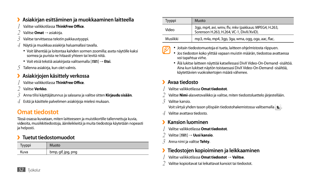 Samsung GT-P1000CWANEE, GT-P1000MSANEE manual Omat tiedostot 