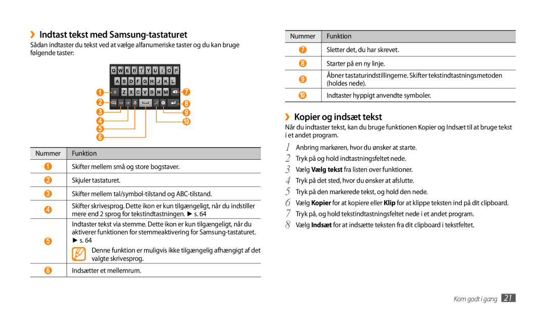 Samsung GT-P1000MSANEE, GT-P1000CWANEE manual ››Indtast tekst med Samsung-tastaturet, ››Kopier og indsæt tekst 