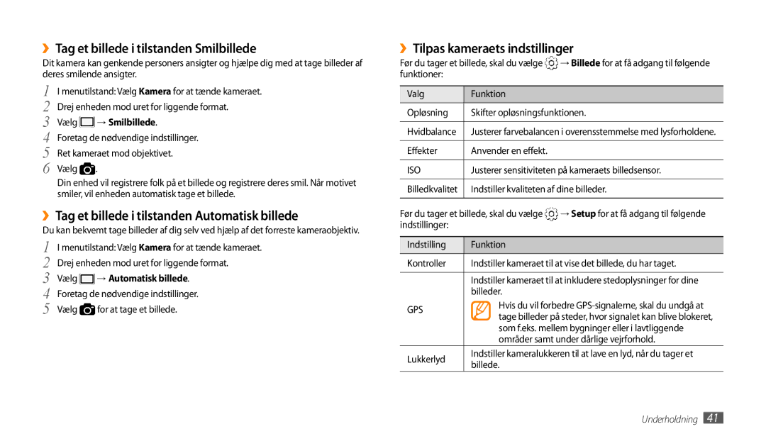 Samsung GT-P1000MSANEE manual ››Tag et billede i tilstanden Smilbillede, ››Tag et billede i tilstanden Automatisk billede 