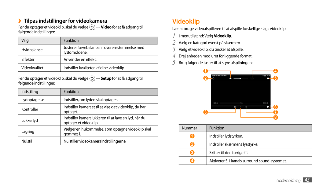 Samsung GT-P1000MSANEE, GT-P1000CWANEE manual Videoklip, ››Tilpas indstillinger for videokamera 