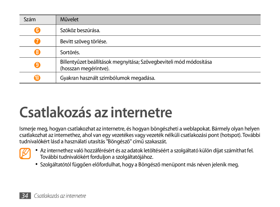 Samsung GT-P1000CWAOMN, GT-P1000CWAITV, GT-P1000CWAMTL, GT-P1000CWAXEH, GT-P1000CWATMN manual Csatlakozás az internetre 