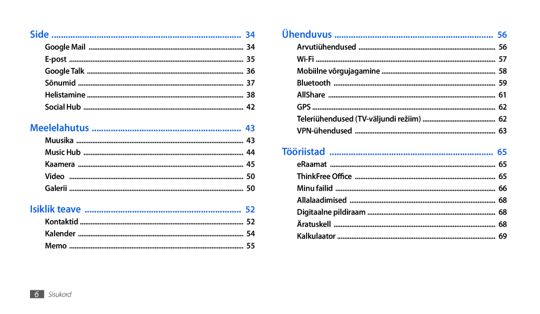 Samsung GT-P1000CWASEB, GT-P1000CWJSEB manual Side Ühenduvus, Isiklik teave 