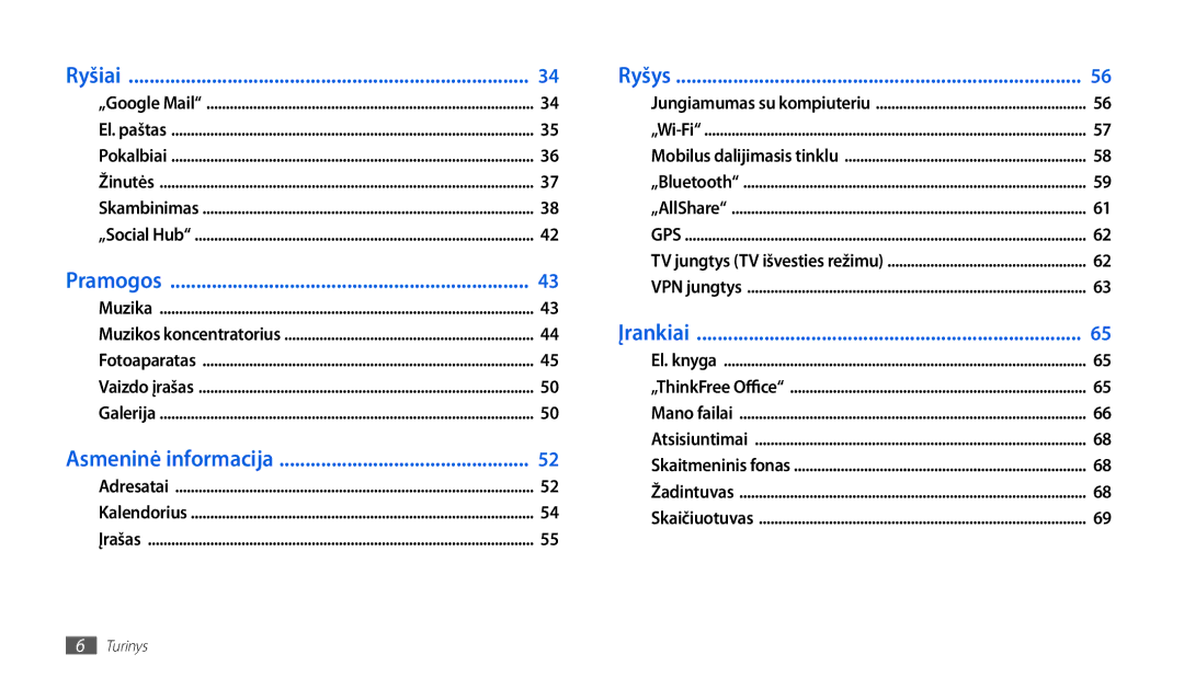 Samsung GT-P1000CWASEB, GT-P1000CWJSEB manual Įrankiai 