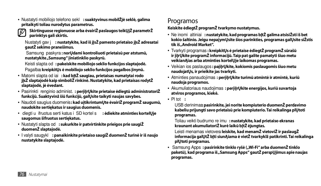 Samsung GT-P1000CWASEB, GT-P1000CWJSEB manual Programos 